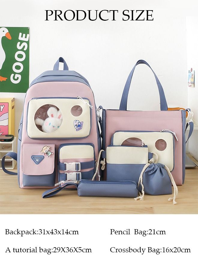 DUNISO 5 pieces Girl' s School Backpacks Multi-pocket Large Capacity Book Bag with Compartments Waterproof Wear-resistant Backpack Sets for Little Gril Teen Kids Primary School Students School bag - Image 4