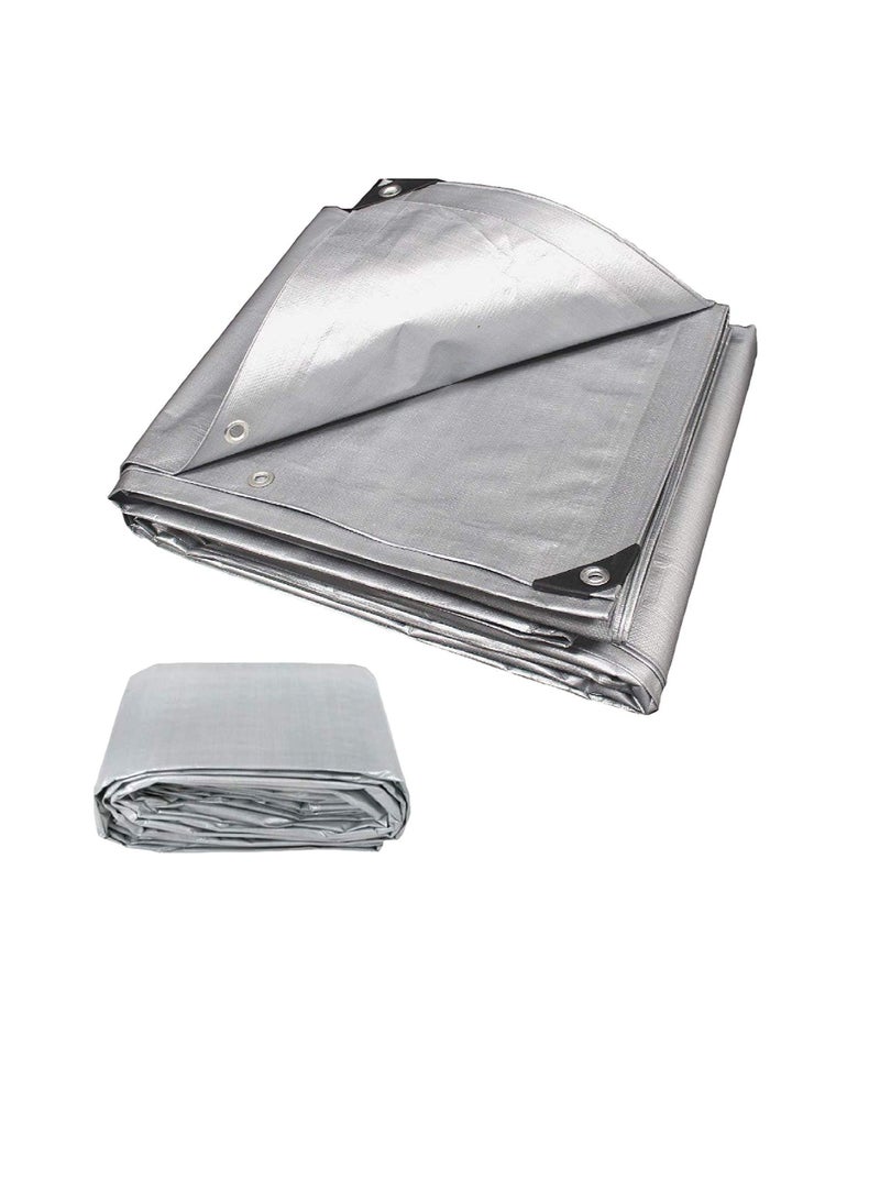 غطاء أرضي مقاوم للماء غطاء خيمة مأوى غطاء مطر مقاوم للغبار غطاء مشمع (24 × 24 ، فضي) - Image 1