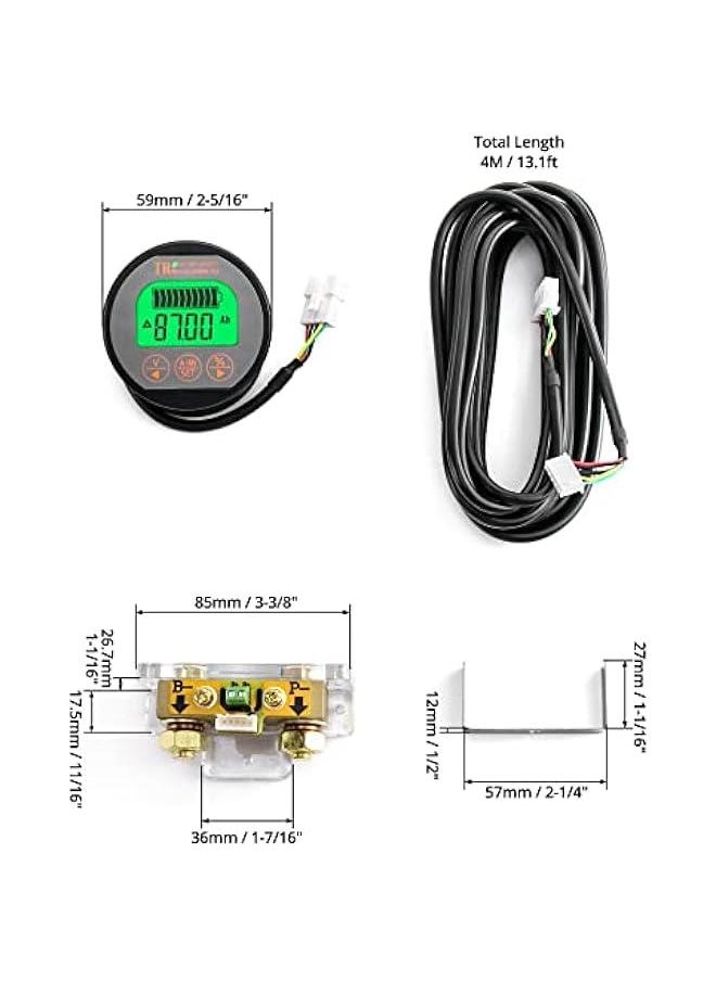 Battery Monitor Voltmeter Ammeter, Voltage Range 8V-80V and up to 500A, Voltage Current Meter with 13 ft Custom Cable