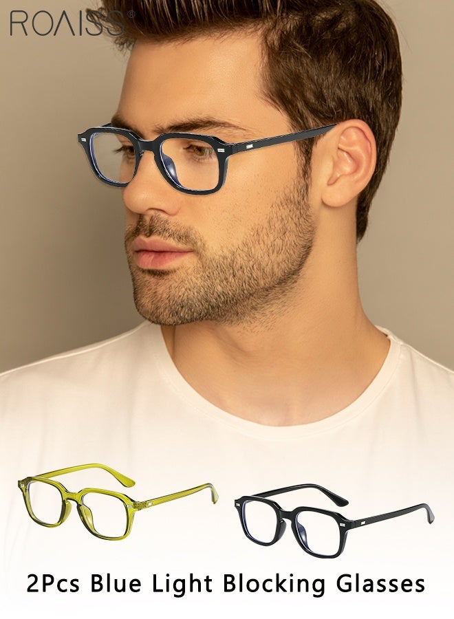 roaiss 2 Pcs Blue Light Blocking Glasses for Women Men, Blue Light Filter, Retro Square Computer Glasses Anti Eye Strain UV Glare, Gaming Glasses 48mm - Image 1