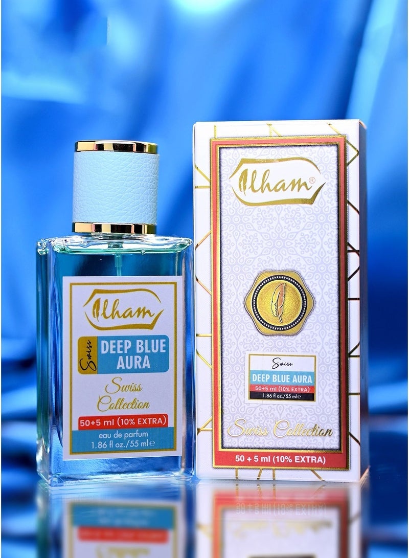 ILHAM PERFUMES SWISS DEEP BLUE AURA (50ml+5ml) 10% EXTRA 55ml EDP FOR MEN - Image 1