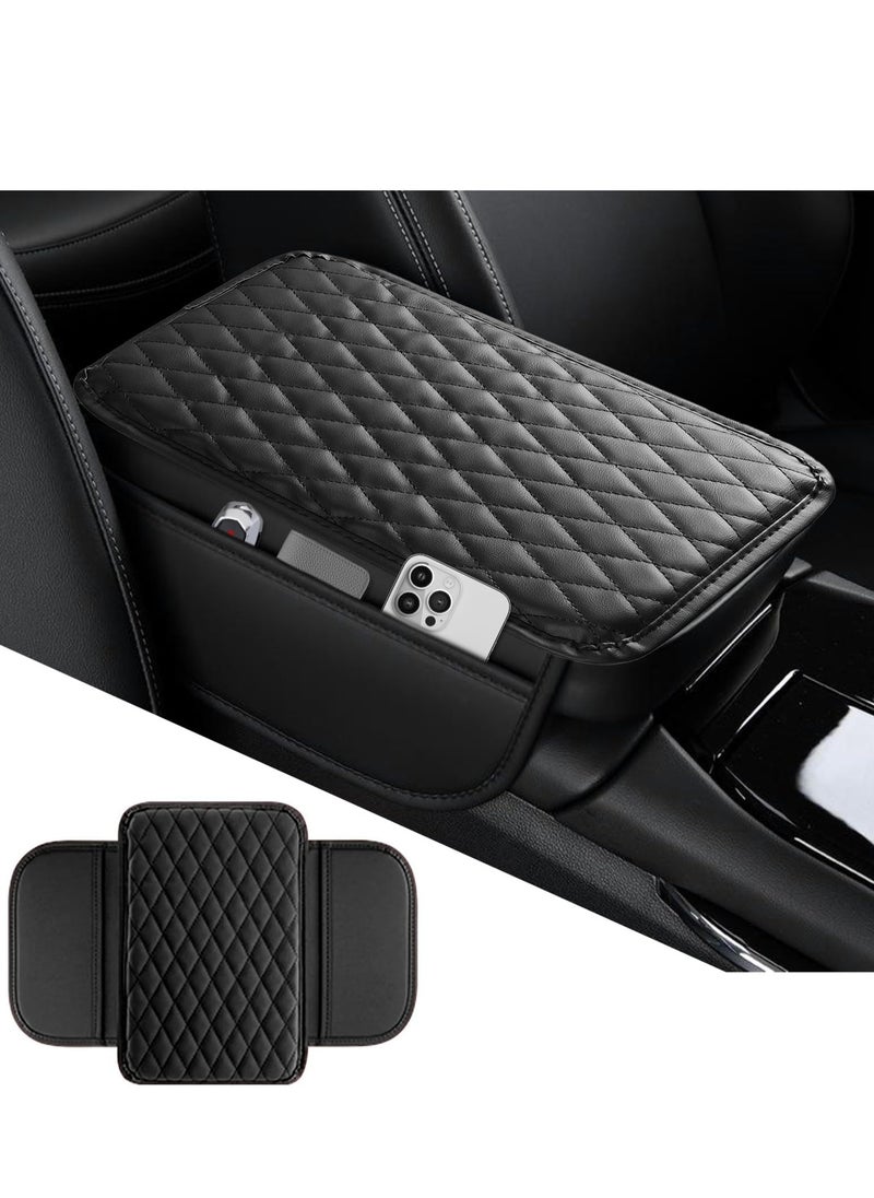 Generic Car Armrest Box Cover Pad PU Leather, With 2 Side Storage Bag, Car Interior Decoration Accessories, Protector for Most Vehicle (Black line)  - Image 1