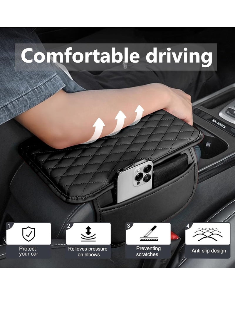 Generic Car Armrest Box Cover Pad PU Leather, With 2 Side Storage Bag, Car Interior Decoration Accessories, Protector for Most Vehicle (Black line)  - Image 2