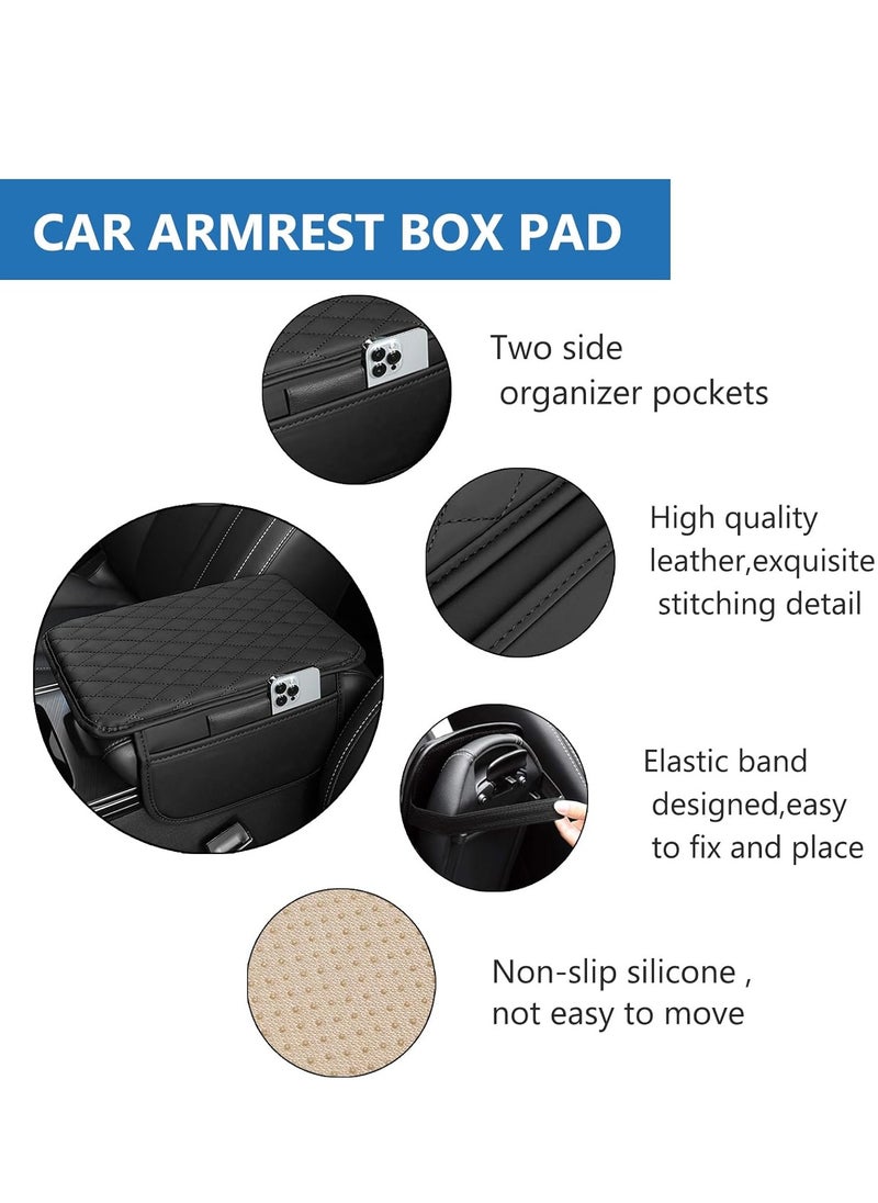 Generic Car Armrest Box Cover Pad PU Leather, With 2 Side Storage Bag, Car Interior Decoration Accessories, Protector for Most Vehicle (Black line)  - Image 3