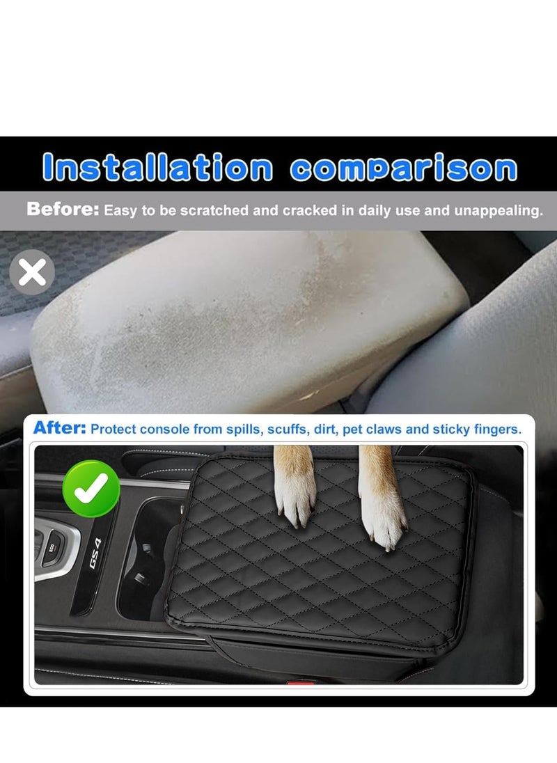 Generic Car Armrest Box Cover Pad PU Leather, With 2 Side Storage Bag, Car Interior Decoration Accessories, Protector for Most Vehicle (Black line)  - Image 4