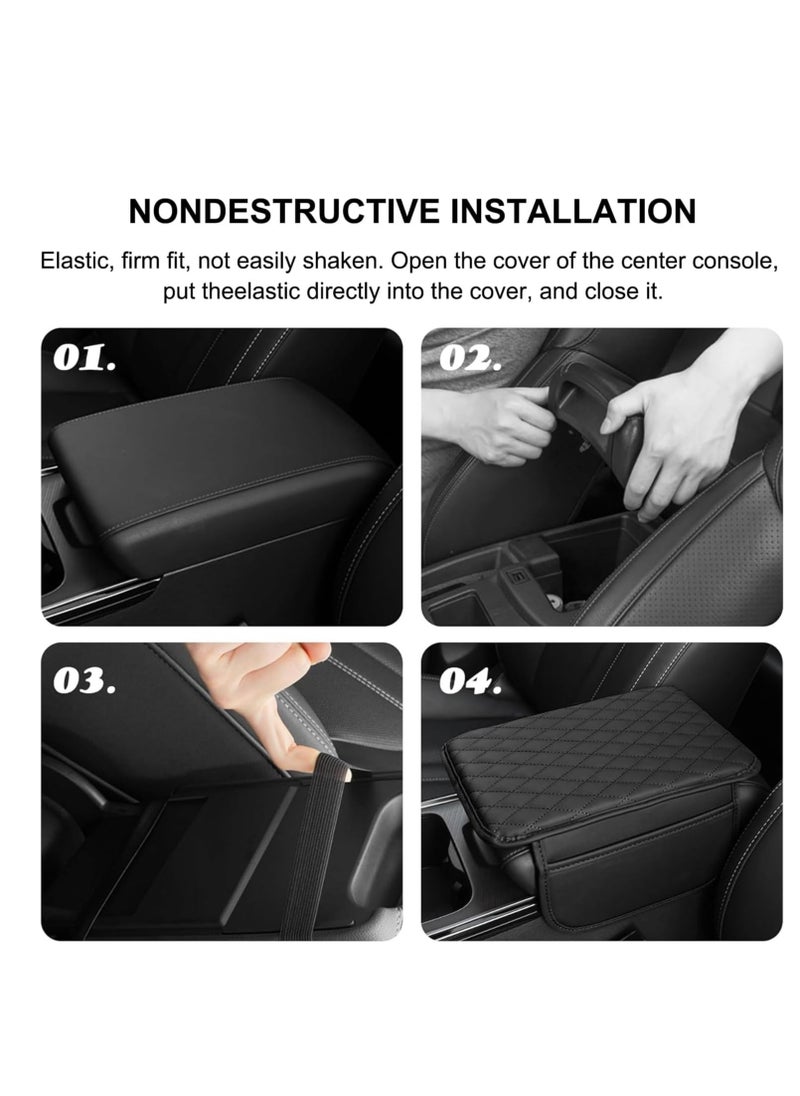 Generic Car Armrest Box Cover Pad PU Leather, With 2 Side Storage Bag, Car Interior Decoration Accessories, Protector for Most Vehicle (Black line)  - Image 5