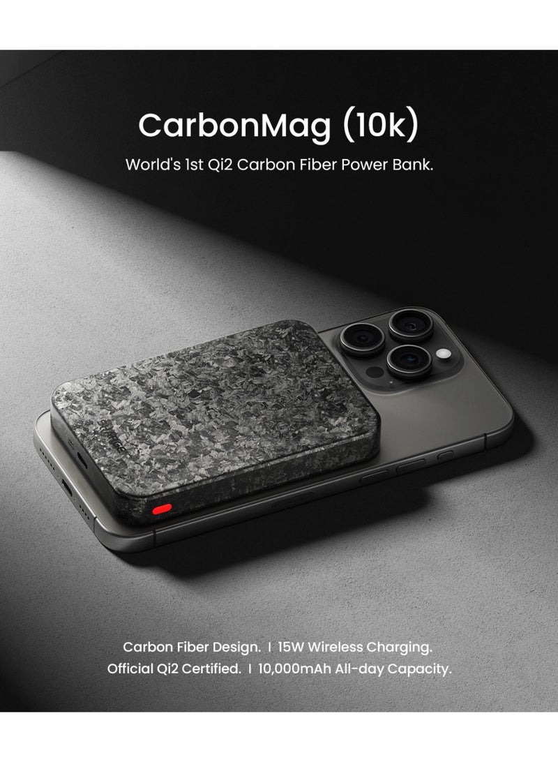 SHARGE CarbonMag Magsafe Portable Charger 10000mAh Qi2 Certified Magnetic Carbon Fiber Power Bank Lightweight PD20W Fast Charging Battery Pack for iPhone 16/15/14/13/12 Series Black - Image 4