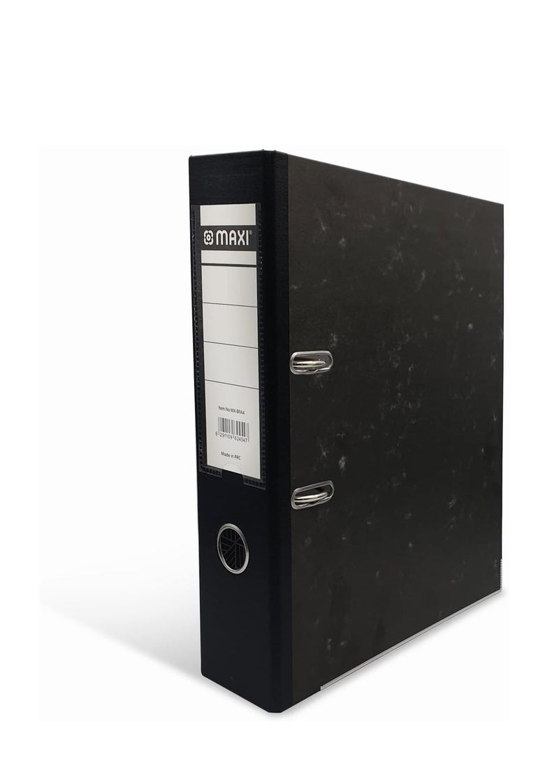 Maxi Lever Arch File F/S Broad Fixed Mechanism With Pocket Black,75 mm wide spine holds up to 500 A4 sheets 80 gsm with replaceable spine labels for easy identification of contents, BF402FP