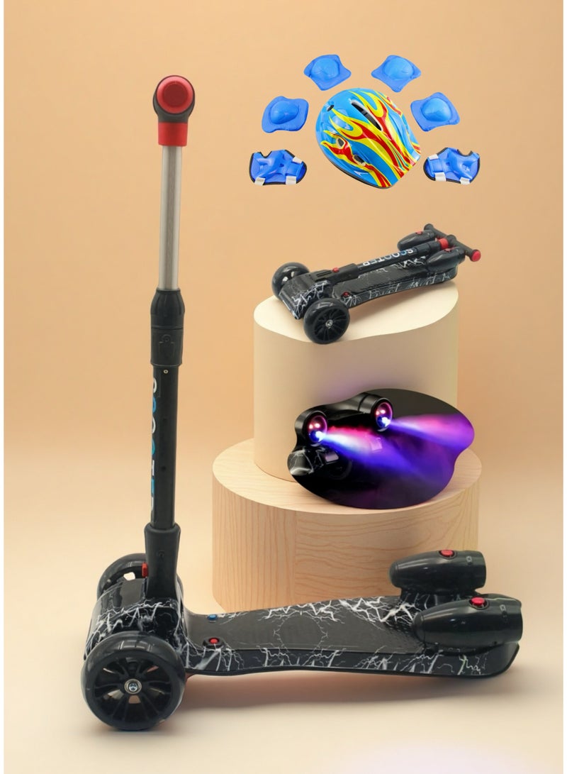 EASY FUTURE Bluetooth Speaker Lean-to-Steer Kids Scooter with LED Wheels & Mist Spray Smoke Effect – 3 Wheel Kick Scooter for Ages 3–14, Adjustable Height & Foldable Design Including Full Protective Gear Set - Image 1