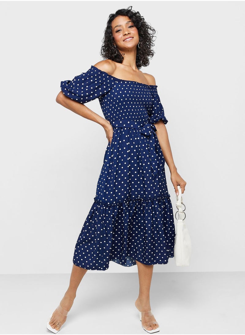 ELLA - Bardot Polka Dress - Image 1