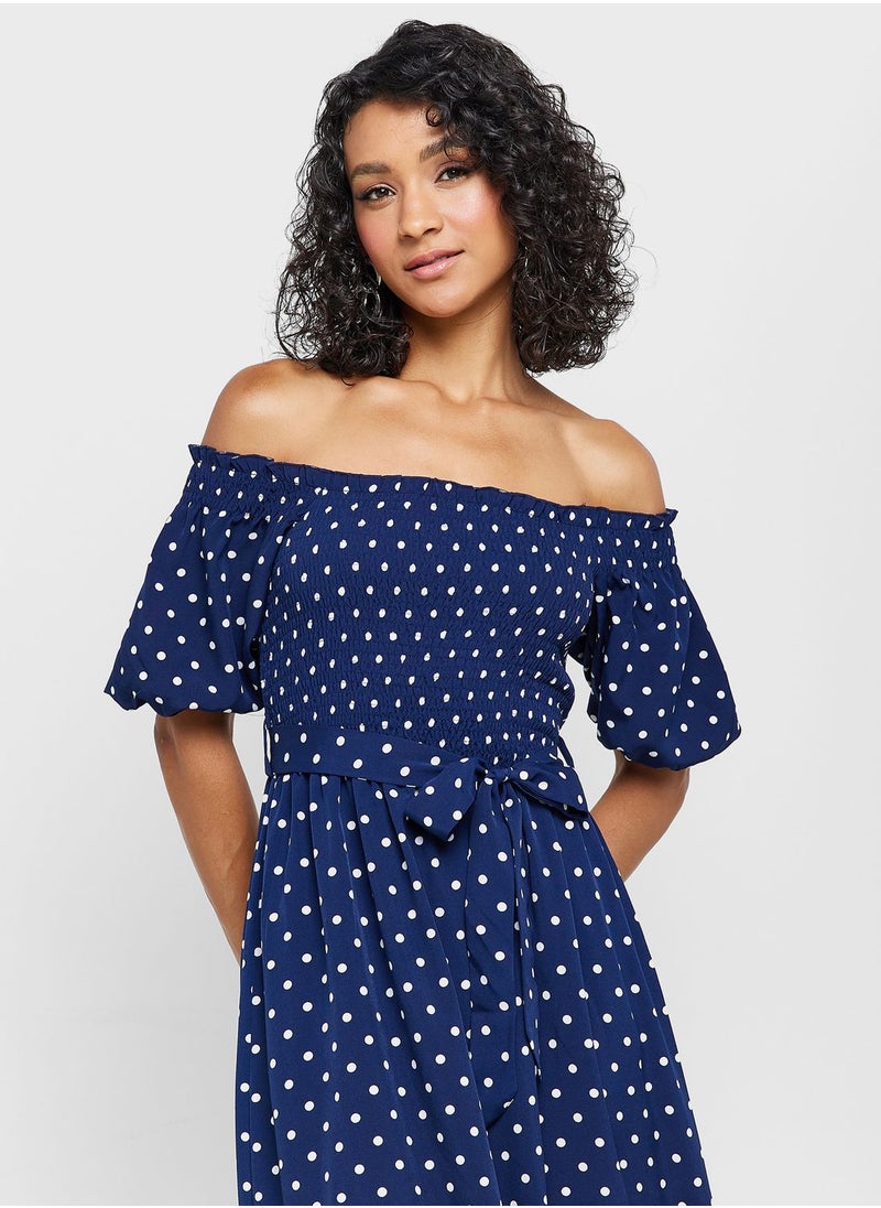 ELLA - Bardot Polka Dress - Image 1