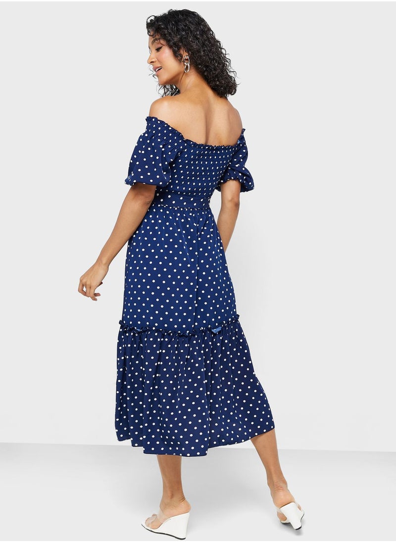 ELLA - Bardot Polka Dress - Image 1