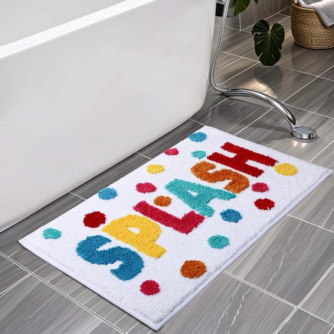 SPLASH BATHROOM RUGS 17X24SOFT ABSORBENT NON SLIP BATH RUG MACHINE WASHABLE WITH COLORFUL LETTER DESIGNS FOR TUB SHOWER OR SINK