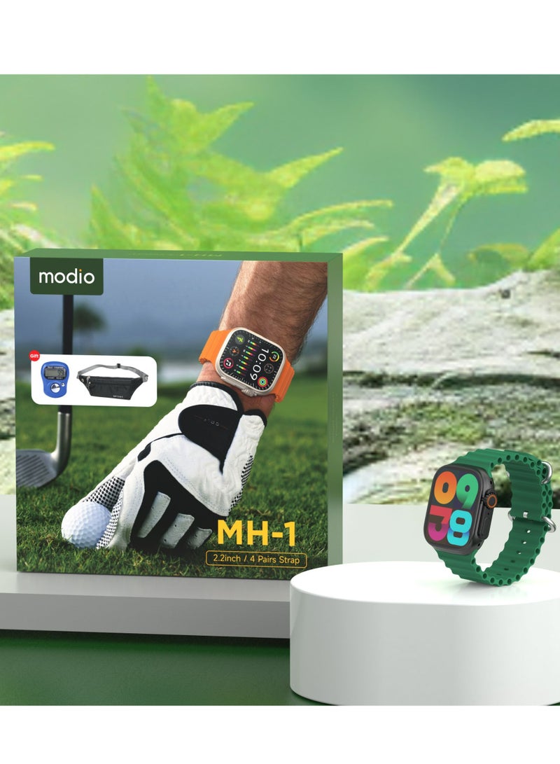 modio MH-1 Wireless Charging Smartwatch – 2.2" Large Display, 4 Straps Included, Bluetooth 3.0, NFC, Voice Assistant, Built-in Speaker & Mic, Multi-Sport Modes, Health & Fitness Tracking, Waterproof Zinc Alloy Body – Black - Image 2