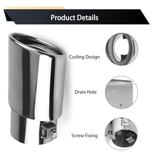 UGSHY 1 PC Car Tail Throat Exhaust Pipe 55In x 25In Metal Vehicle Modification Muffler Tailpipe Universal Durable Straight Automotive Tail Pipe Accessories for Truck SUV Bright Silver - Image 5