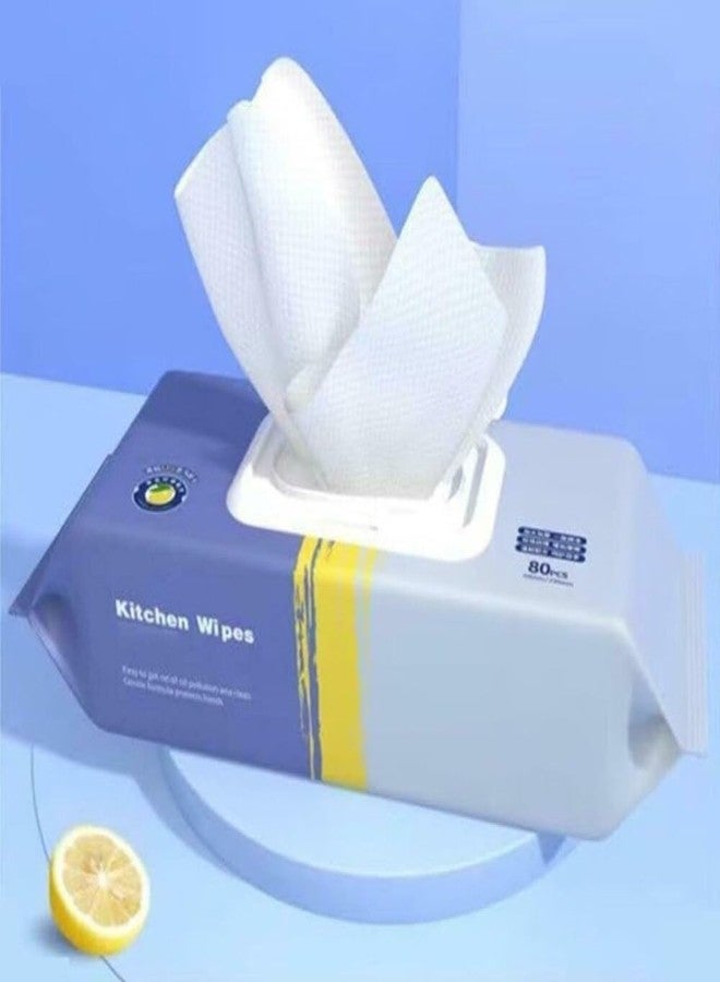 Fixily Kitchen Wipes, Disposable Wet Cleaning Wipes, 80 Count Pack for Heavy Oil Household Cleaning Cloth Easy Oil Removal Wiping Wipe's for Range Hood Dining Table, Kitchen, Car, Office - Image 2