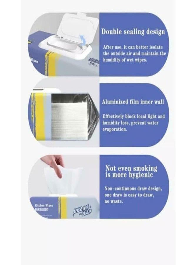 Fixily Kitchen Wipes, Disposable Wet Cleaning Wipes, 80 Count Pack for Heavy Oil Household Cleaning Cloth Easy Oil Removal Wiping Wipe's for Range Hood Dining Table, Kitchen, Car, Office - Image 3