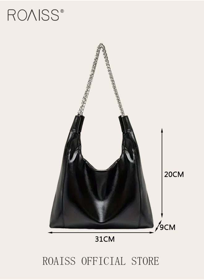 roaiss - Women Single Shoulder Bag Versatile Commuter Handheld Bag with Large Capacity Chain Strap Tote Bag Fashionable Soft Leather Shoulder Bag - Image 1