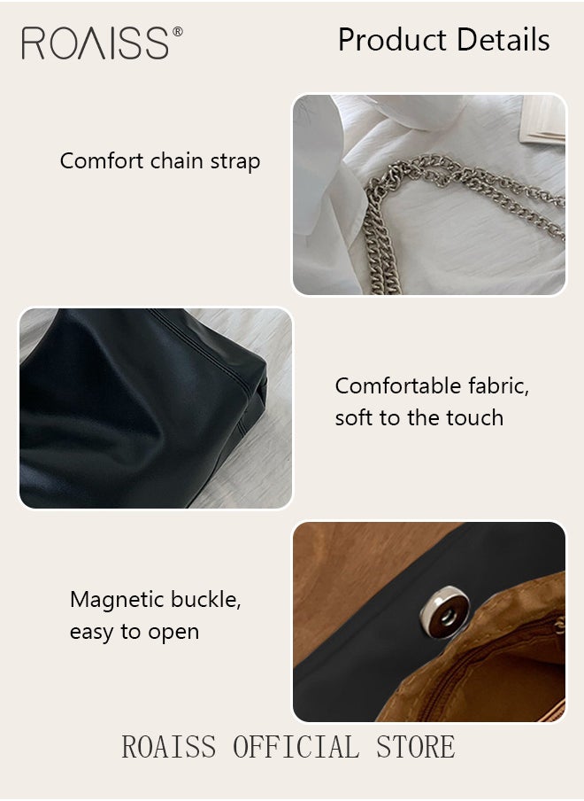 roaiss - Women Single Shoulder Bag Versatile Commuter Handheld Bag with Large Capacity Chain Strap Tote Bag Fashionable Soft Leather Shoulder Bag - Image 1