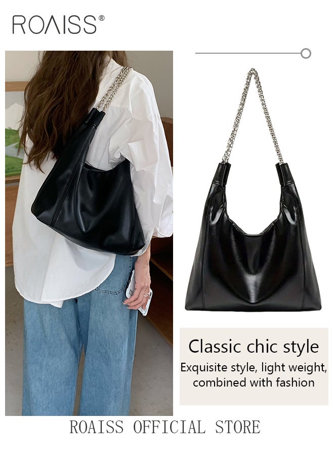 roaiss - Women Single Shoulder Bag Versatile Commuter Handheld Bag with Large Capacity Chain Strap Tote Bag Fashionable Soft Leather Shoulder Bag - Image 1