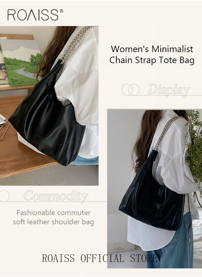 roaiss - Women Single Shoulder Bag Versatile Commuter Handheld Bag with Large Capacity Chain Strap Tote Bag Fashionable Soft Leather Shoulder Bag - Image 1