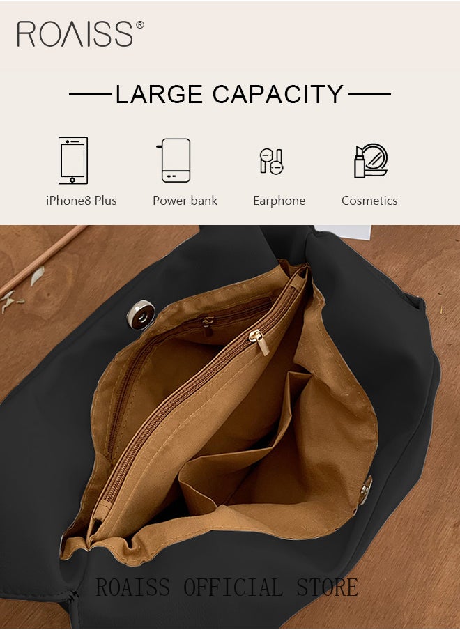 roaiss - Women Single Shoulder Bag Versatile Commuter Handheld Bag with Large Capacity Chain Strap Tote Bag Fashionable Soft Leather Shoulder Bag - Image 1