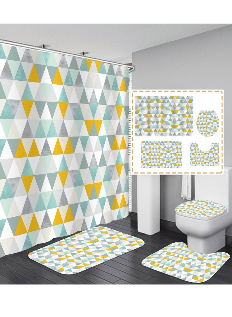 ALMUFARREJ 4-Piece Digital Print Shower Curtain Set and Floor Mat Multicolour 180x180 cm 