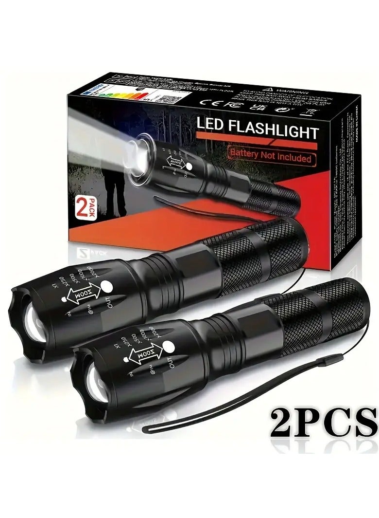 2pcs Ultra-Bright LED Flashlights – Zoomable & Portable Handheld Torch - Image 1