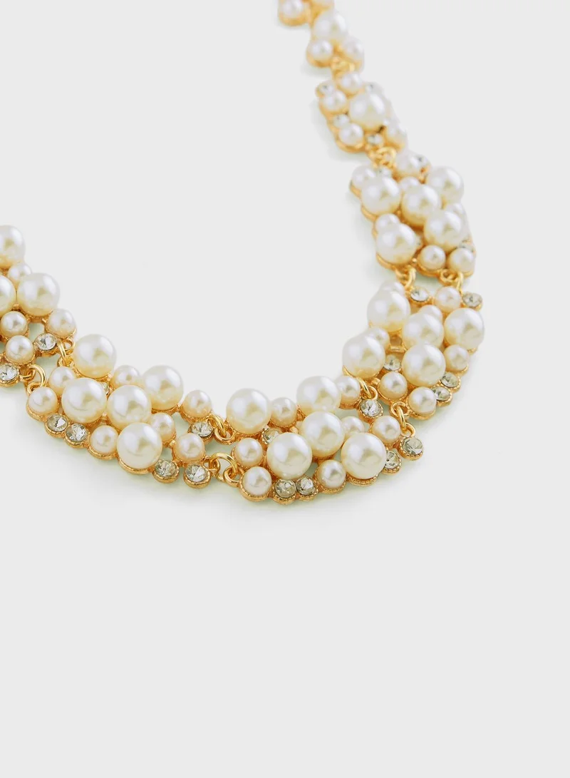 Khizana Cz Pearl Necklace & Earrings Set