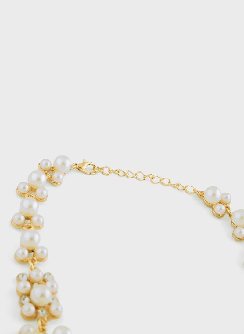 Khizana Cz Pearl Necklace & Earrings Set