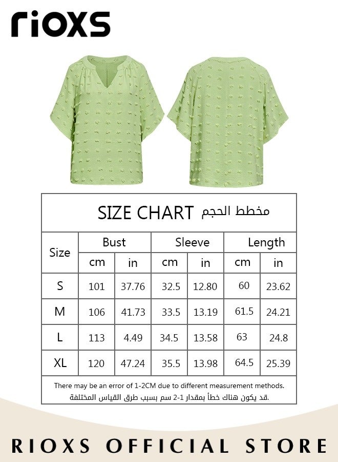 RIOXS Women's Summer Elegant T-shirt V-neck Ruffle Short Sleeve Top Casual Solid Color Chiffon Cool Shirt for Daily Wear  - Image 2