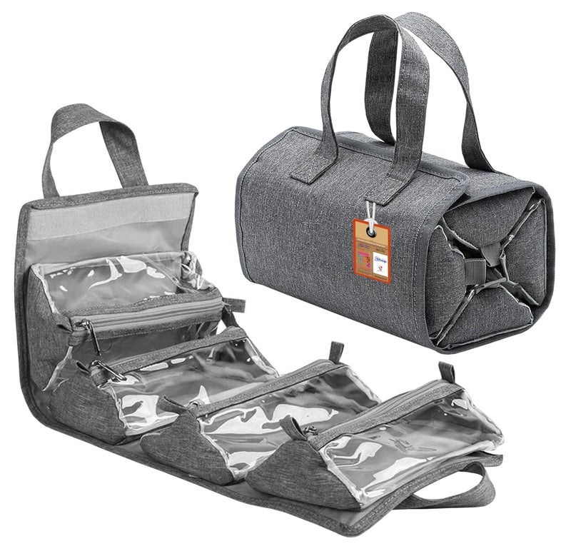 atorakushon Hanging RollUp Makeup BagToiletry KitTravel Organizer with 4 Removable Storage Bags for Jewellery Cosmetics First Aid Medicine Personal Care BathroomBrush Holder Gray - Image 2