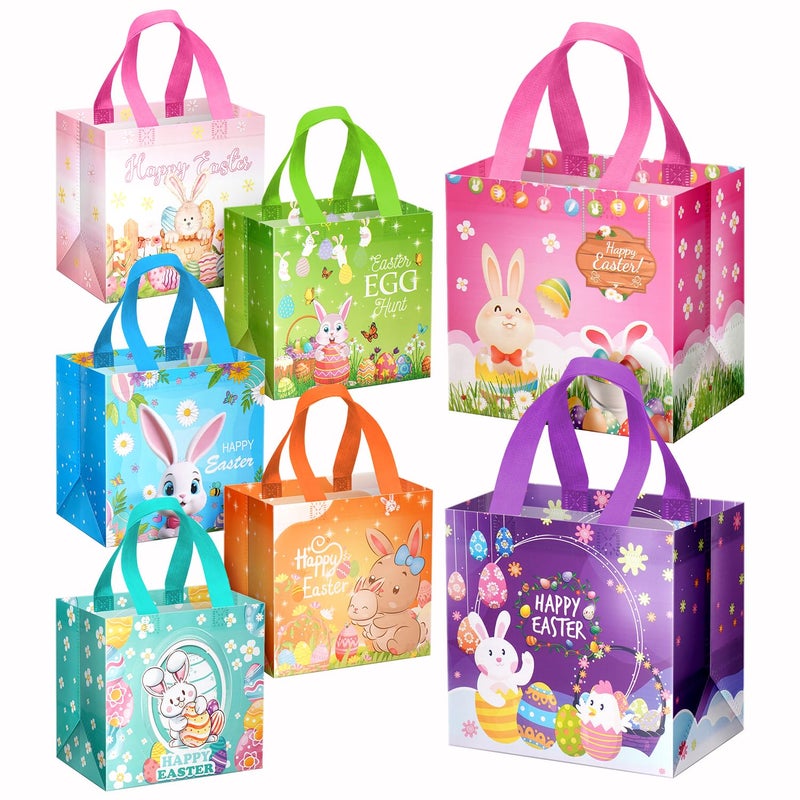 XiaosRen 7Pcs Happy Easter Gift Bags, Reusable Non-woven Goodie Bags with Handle for Kids, Treat Bags for Gifts Wrapping, Party Supplies - Image 1