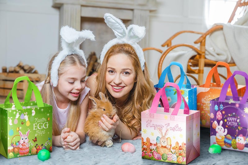 XiaosRen 7Pcs Happy Easter Gift Bags, Reusable Non-woven Goodie Bags with Handle for Kids, Treat Bags for Gifts Wrapping, Party Supplies - Image 4