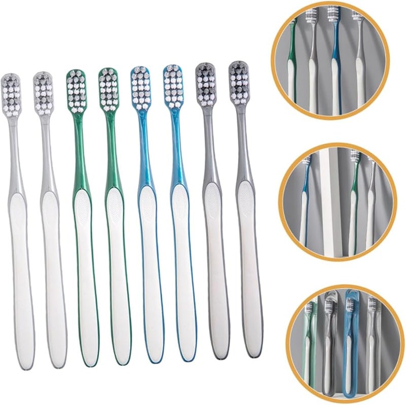 8 قطع فرشاة أسنان ذات شعيرات صلبة للرجال بمقبض مريح غير قابل للانزلاق ورأس فرشاة كبير - Image 4