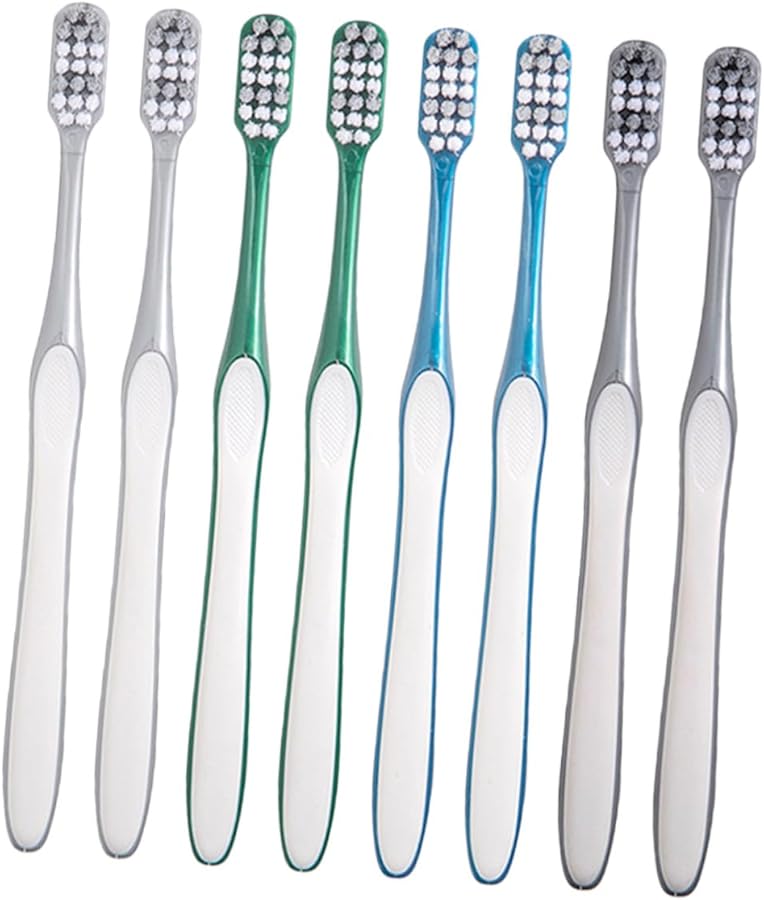 8 قطع فرشاة أسنان ذات شعيرات صلبة للرجال بمقبض مريح غير قابل للانزلاق ورأس فرشاة كبير - Image 2