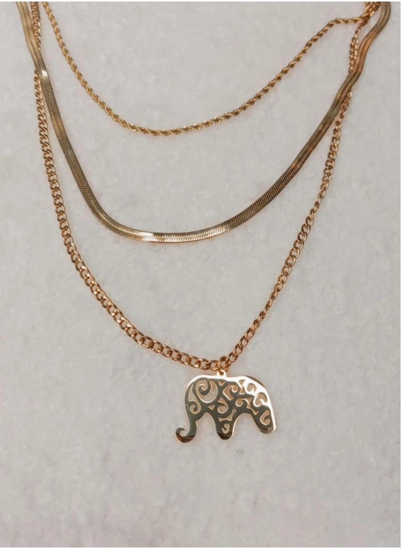 Generic - 3-layer stainless steel necklace - elephant shape - distinctive and elegant design - Image 1