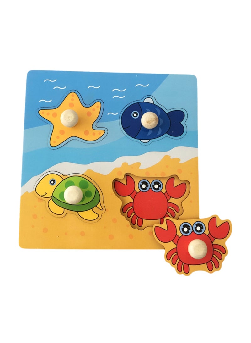 5.9 Inch Ocean Style 1-3 Years Old Wooden Peg Jigsaw Puzzle Toy With Handle, Baby Kids Fine Motor Skills Learning Educational Montessori Jigsaw Puzzle, Ideal Gift For 1 - 2 - 3 Years Old Boys And Gi - Image 1