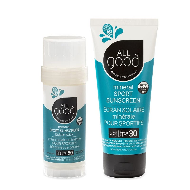 All Good Makes Everything Better All Good Sport Mineral Face & Body Sunscreen - UVA/UVB Broad Spectrum, Water Resistant, Coral Reef Friendly, Gluten-Free - SPF 50 Butter Stick & SPF 30 Lotion - Image 1
