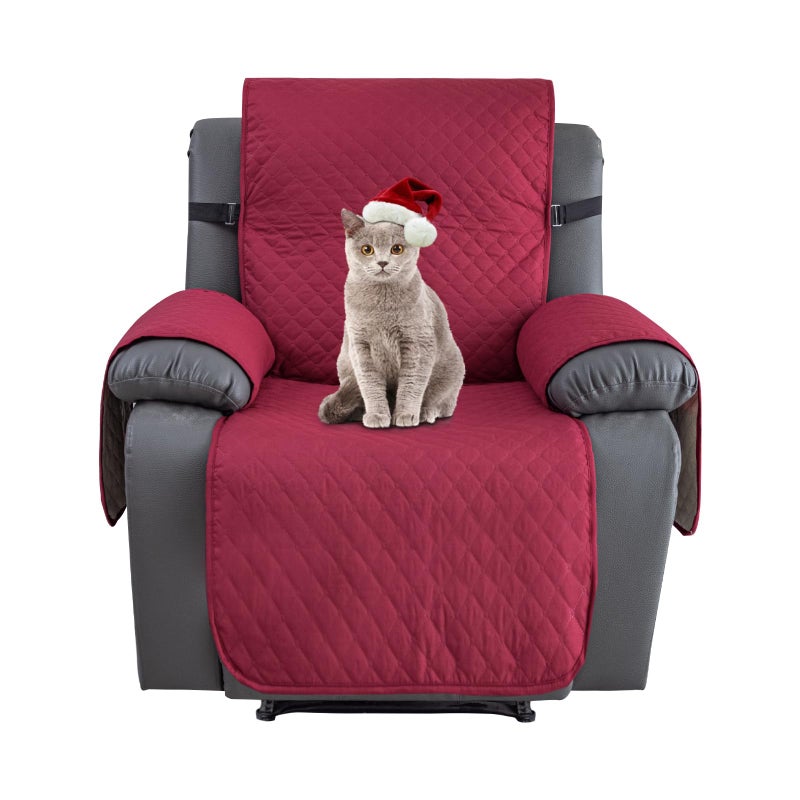 XINEAGE Water Resistant Recliner Cover Nonslip Recliner Chair Covers for Reclining Chair with Pockets Quilted Thick Recliner Slipcovers for Pets and Kids Recliner Chair Red