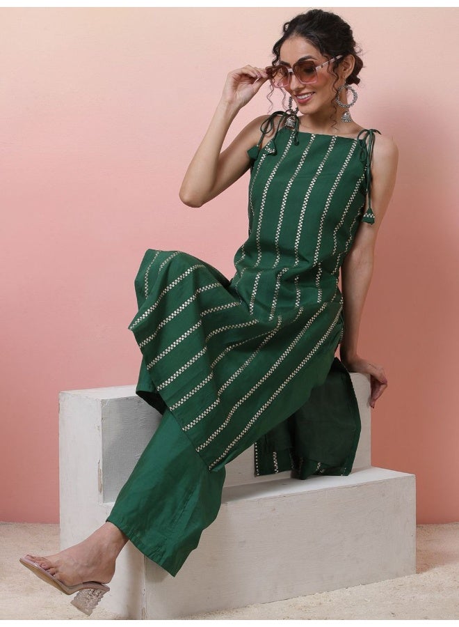 AKS Women Striped Chanderi Silk Kurta with Palazzos  - Image 1