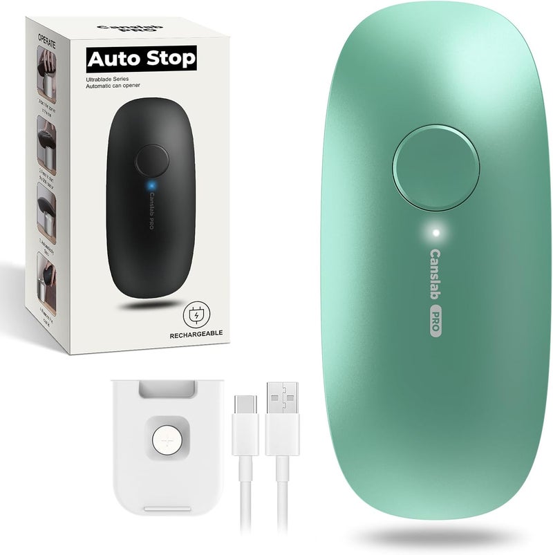 Canslab Ultrablade PRO Auto Stop Can Opener - Rechargeable Electric Can Opener for Kitchen for Seniors with Arthritis - One Touch Side Cut Opener, Smooth Edge, Handfree, Wall Mounted Small Size, Green - Image 1