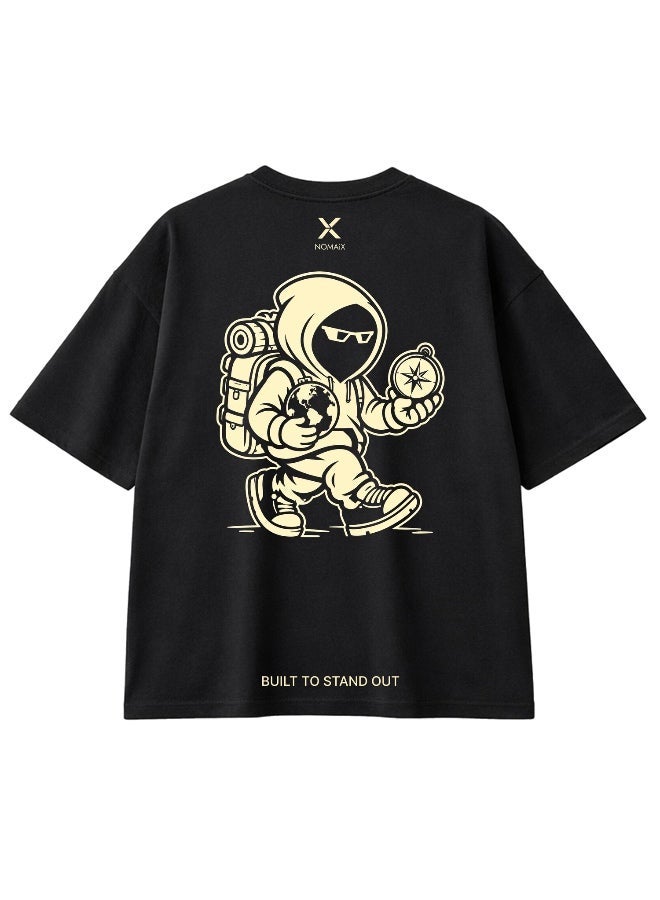 NOMAiX Astronaut T-Shirt │ Globe Compass Back Print │ Expat Streetwear │ Oversized Fit │ Made in UAE - Image 1