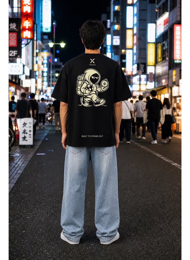 NOMAiX Astronaut T-Shirt │ Globe Compass Back Print │ Expat Streetwear │ Oversized Fit │ Made in UAE - Image 2