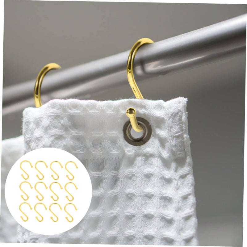 Golden Zinc Alloy Shower Curtain Hooks 12 Pack Smooth Gliding Bathroom Hangers 6.2x4.5Cm - Image 3