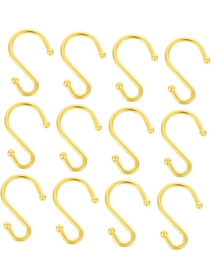 Golden Zinc Alloy Shower Curtain Hooks 12 Pack Smooth Gliding Bathroom Hangers 6.2x4.5Cm - Image 1