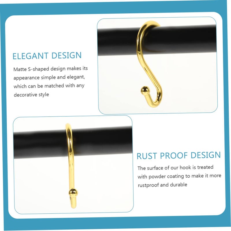 Golden Zinc Alloy Shower Curtain Hooks 12 Pack Smooth Gliding Bathroom Hangers 6.2x4.5Cm - Image 4
