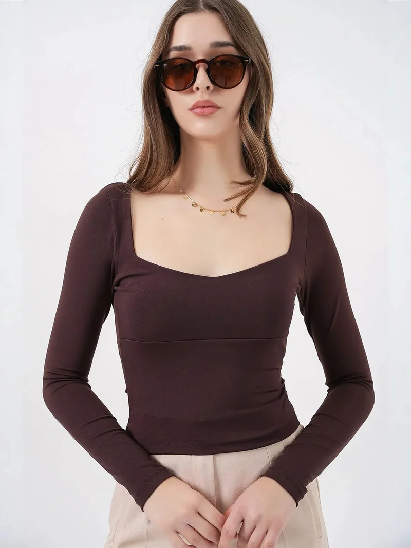 BIG DART BDART Long Sleeve Fitted Blouse with Heart Collar