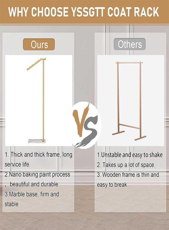 رَوَائِد حامل معاطف معدني ذهبي بتصميم عصري، قائم للمعاطف على شكل 7 خطافات، شماعة معاطف بقاعدة من الرخام للمداخل وغرف النوم وغرف المعيشة والمكاتب - Image 4