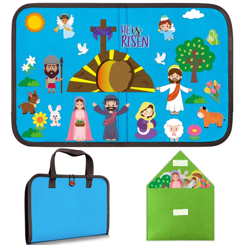 WATINC 28Pcs Easter He is Risen Portable Felt Story Board Jesus Resurrection Felt Storytelling Board Christian Stories Travel Board Preschool Early Learning Play Kit for Toddlers Kids - Image 1
